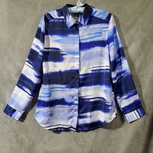 Chico's Button Down Long Sleeve Blouse Blue and White Size 1 (8-10)